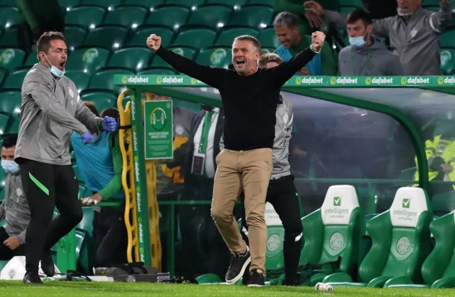 Sergei Rebrov celebrates his side’s victory at the final whistle (Andrew Milligan/PA)