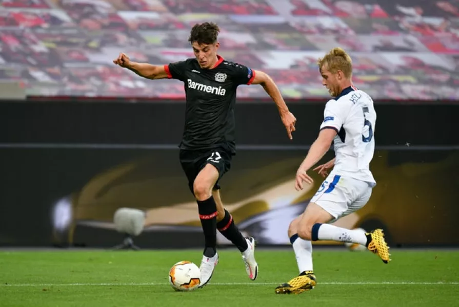 Kai Havertz, left, is getting closer to a move to Chelsea (Sascha Schuermann/PA)