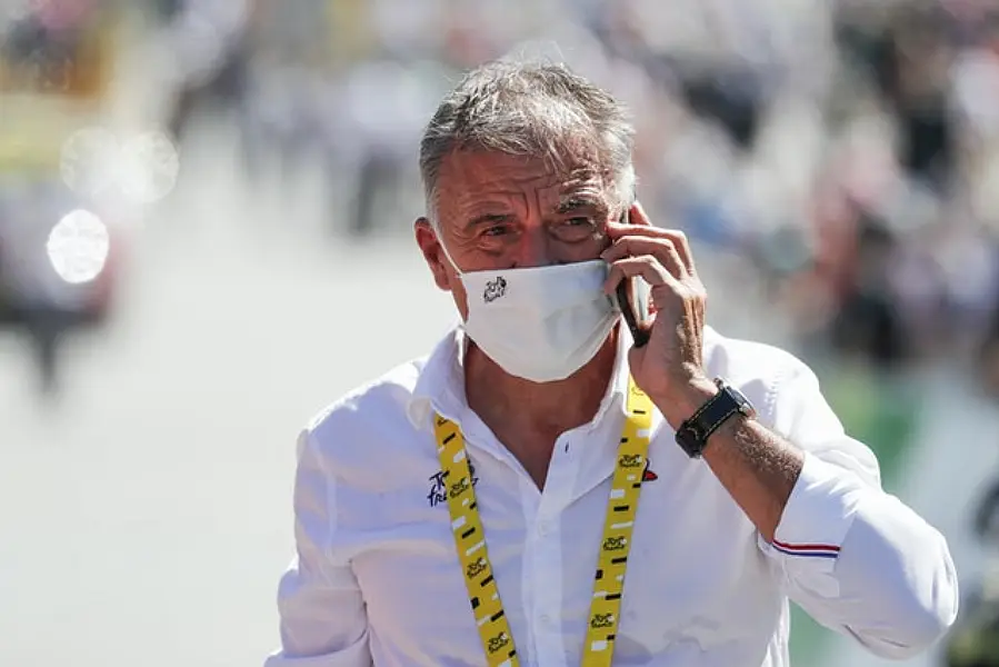 Francois Lemarchand has temporarily replaced Christian Prudhomme in the race director’s car. Photo: Thibault Camus/AP