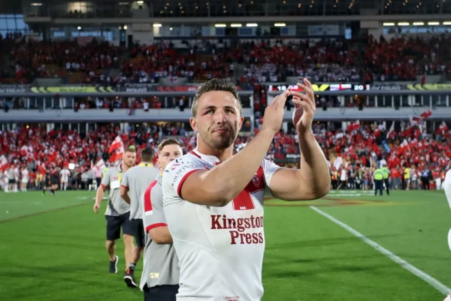 Sam Burgess was a applauds the crowd after the Rugby League World Cup semi-final between England and Tonga in 2017 (NRL)