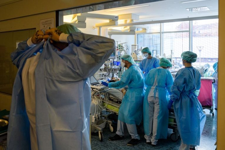 Doctor and nurses attend to a patient in a Covid-19 intensive care unit: health authorities fear that rising Covid cases could push ICU units to capacity – and maybe beyond it. Picture: Getty