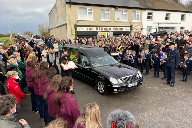 Ashling Murphy’s hearse arrives at St Brigid\&#039;s Church, Mountbolus, Co Offaly. Picture: Eamonn Farrell/RollingNews.ie 