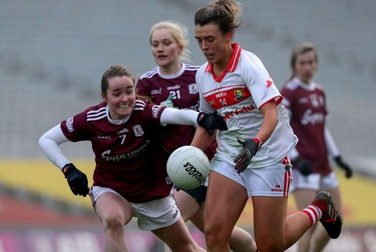 Galway’s Nicola Ward and Doireann O’Sullivan of Cork: the venue for the game was changed twice. Picture: Inpho