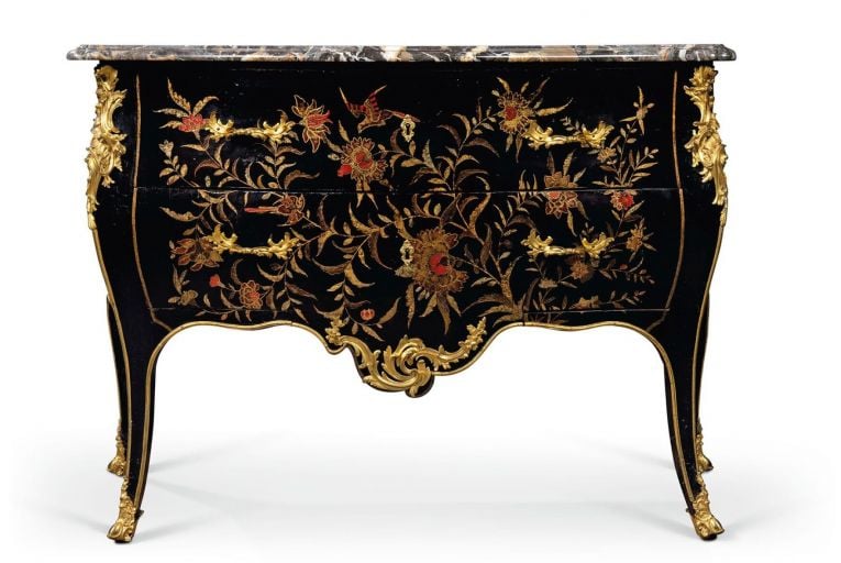 A Louis XV bombe commode by Jean-Pierre Latz, circa 1740, is estimated to fetch £70,000-£100,000