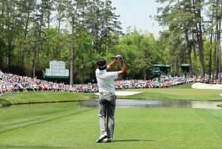 Bubba Watson in action at the US Masters this weekend: Augusta National is arguably the most picturesque golf course in the world. Picture: Getty