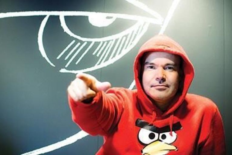 Peter Vesterbacka, cofounder of Rovio Entertainment, in  his trademark red hoodie