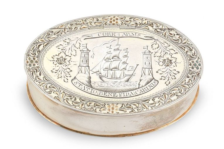 The top piece of Cork silver is a George III silver-gilt freedom box made in 1798, estimated to fetch £7,000-£9,000
