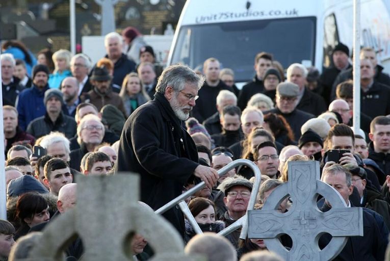 Gerry Adams at the funeral of Martin McGuinness on Thursday in Derry Pic: RollingNews.ie