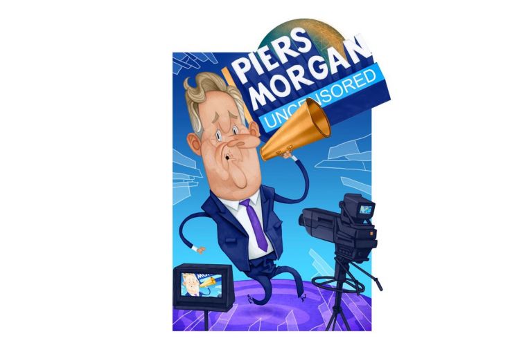 Piers Morgan’s latest gig is a plum role at Rupert Murdoch’s new TalkTV venture. Illustration: Peter Hanan