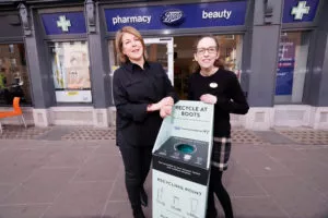 Maeve McNamara, ESG Manager and Vicki Larry, Store Manager at the launch of Recycle at Boots