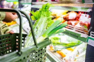 Leafy greens in a shopping basket