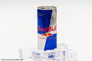 Chilled RedBull with ice cubes