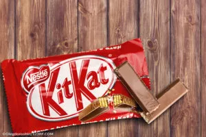 KitKat on the wooden background