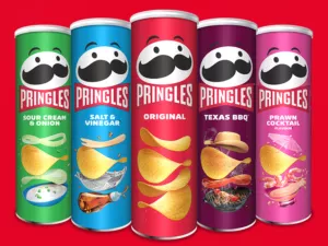 Variety of Pringles products with new Mr. P, the mustachioed mascot