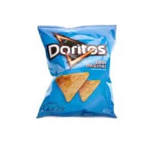 SWINDON, UK - FEBRUARY 15, 2014: Packet of Doritos corn chips on a white background.