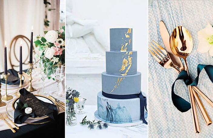 Navy Wedding Details With a Metallic Twist