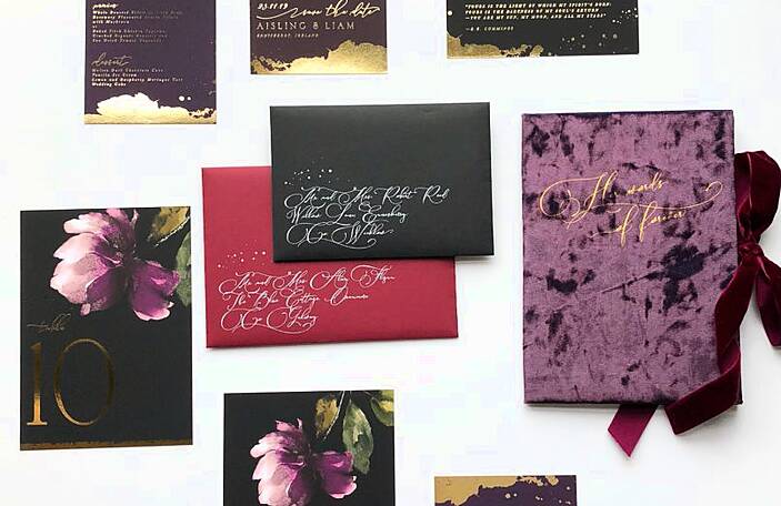 Winter wedding stationery inspiration: Save the Date's dark, dramatic suite