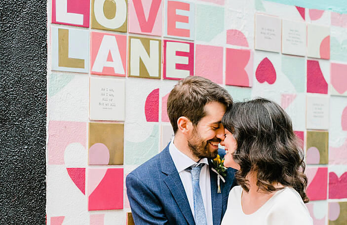 Sarah and Tom's fun Dublin city wedding at Smock Alley and the Woollen Mills