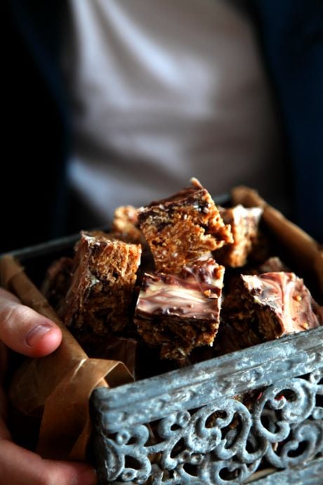 Peanut Butter Snicker Squares | DonalSkehan.com, Perfect for bake sales, office treats or just to eat the lot yourself!