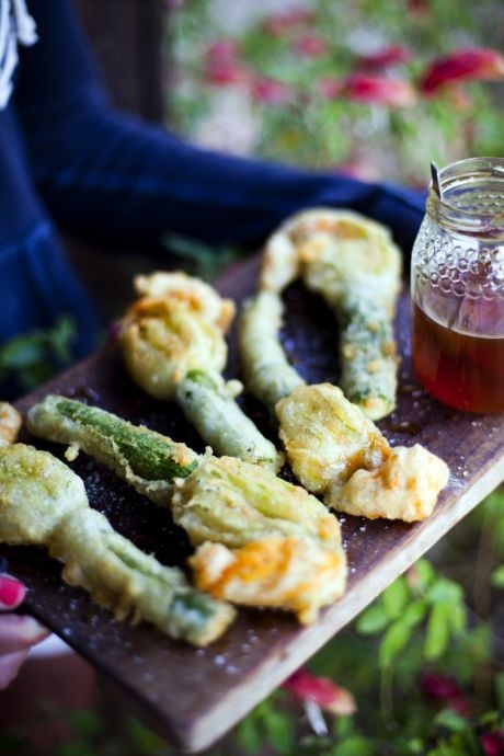 Deep Fried Courgette Flowers Stuffed with Goats Cheese and Lavender Honey | DonalSkehan.com, These never fail to impress! 