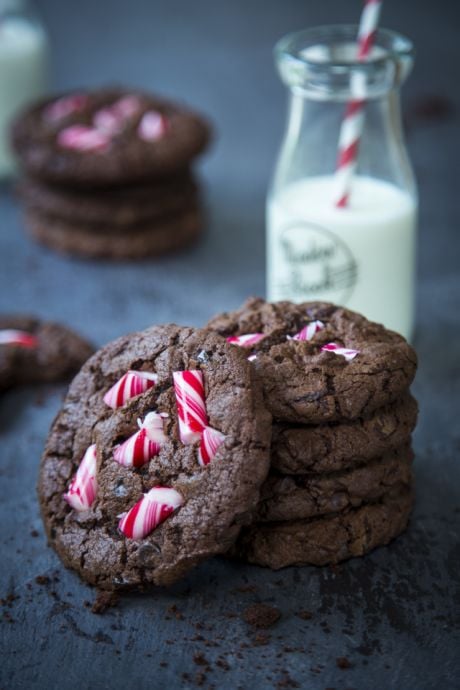 Chocolate Candy Cane Cookies | DonalSkehan.com, Rich, chocolatey cookies with a fun peppermint hit from candy canes!