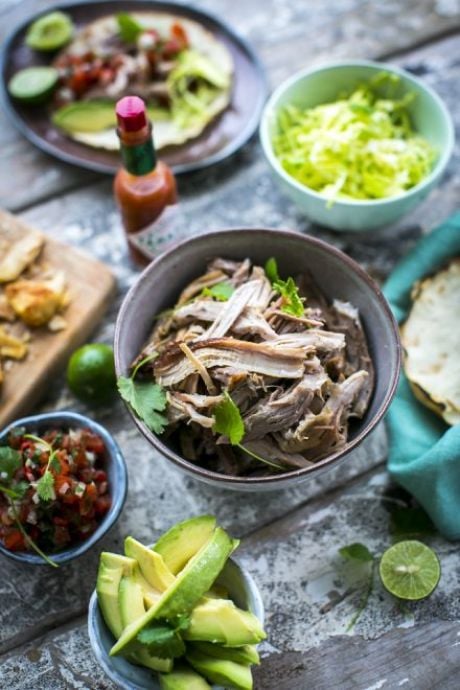 Beer Braised Carnitas | DonalSkehan.com, Slow braised pork  wrapped in corn tortillas topped with pico de gallo! Delicious! 