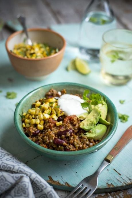 Super Power Chilli with Charred Corn Salsa | DonalSkehan.com, A vegetarian chilli con carne that will convert any meat eaters! 