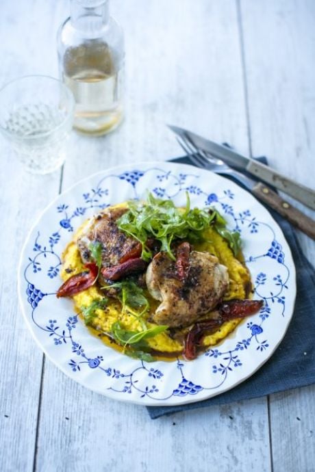Flattened & Spiced Chicken Thighs with Creamed Corn | DonalSkehan.com, A quick and delicious family supper! 