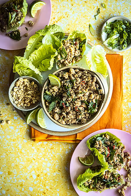 Thai Basil Chicken Lettuce Cups | DonalSkehan.com