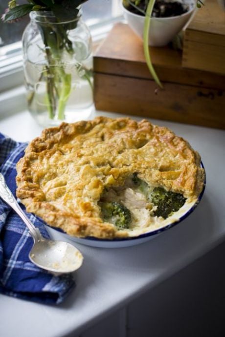 Chicken Pot Pie | DonalSkehan.com, On a cold winter's night, there's nothing like this pie. A creamy chicken and broccoli filling hidden beneath a flaky, buttery rough puff pastry lid.