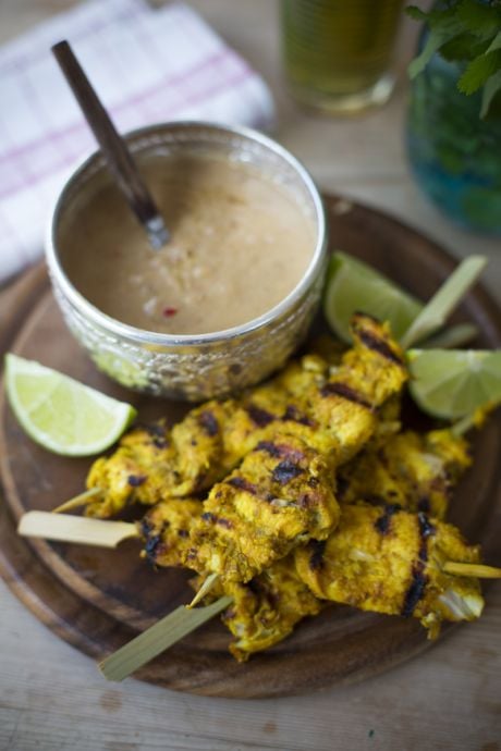 Chicken Satay Skewers | DonalSkehan.com, Served with fragrant peanut satay sauce for dipping!