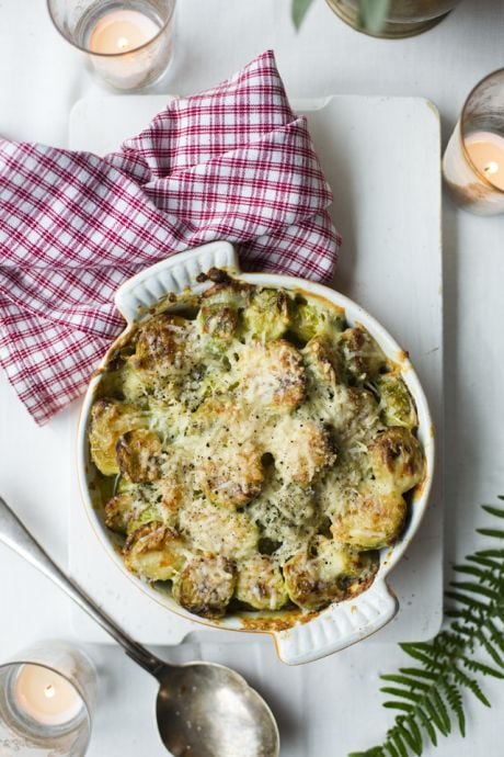 Baked Brussel Sprout Gratin | DonalSkehan.com, Creamy goodness layered with flavour!