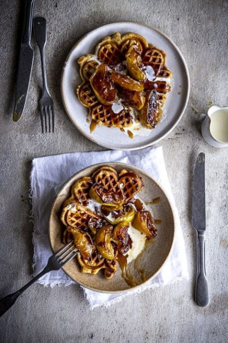 Spiced Waffles with Caramelised Apples and Cream | DonalSkehan.com