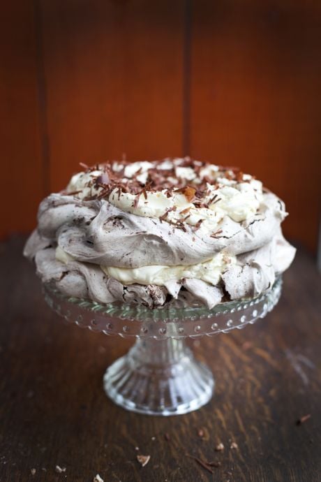 Boozy Chocolate Mocha Pavlova cake | DonalSkehan.com, A great alternative to a traditional Christmas cake but just as good any day of the year!