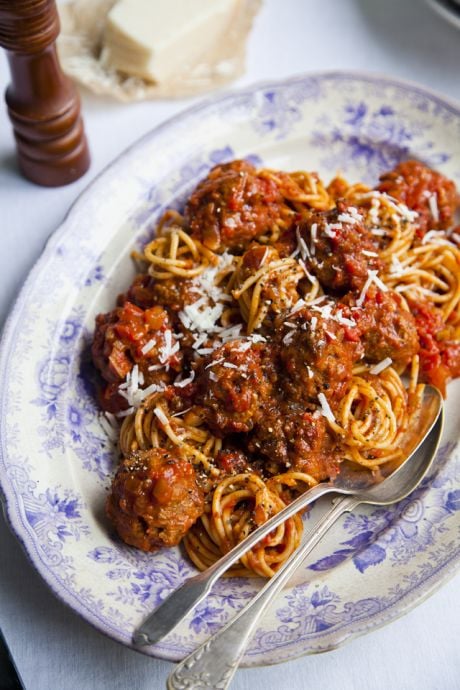 Rich Tomato Italian Meatballs With Linguine | DonalSkehan.com, Perfect midweek dinner. 