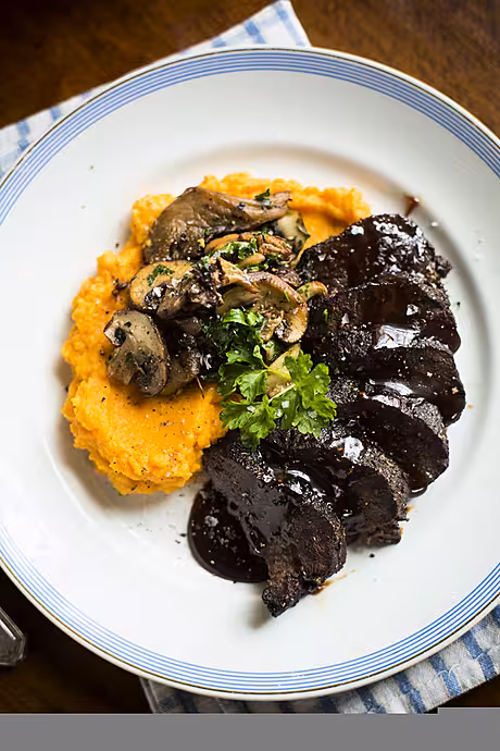 Glazed Spiced Venison with Forest Mushrooms & Sweet Potato Mash | DonalSkehan.com, Perfect dinner party main course! 