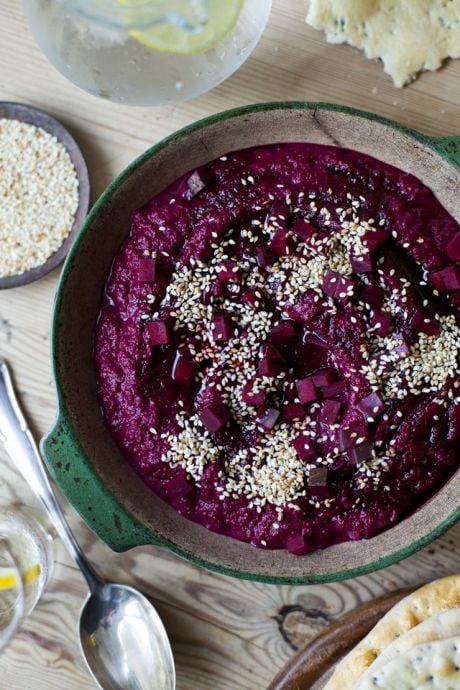 Beetroot Hummus with Homemade Flatbreads | DonalSkehan.com, Packed with earthy flavours, this is a new take on the classic dip! 