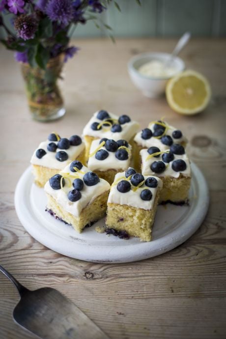 Lemon & Blueberry Slices with Mascarpone Icing | DonalSkehan.com, Light, zesty & great with a cup of tea! 