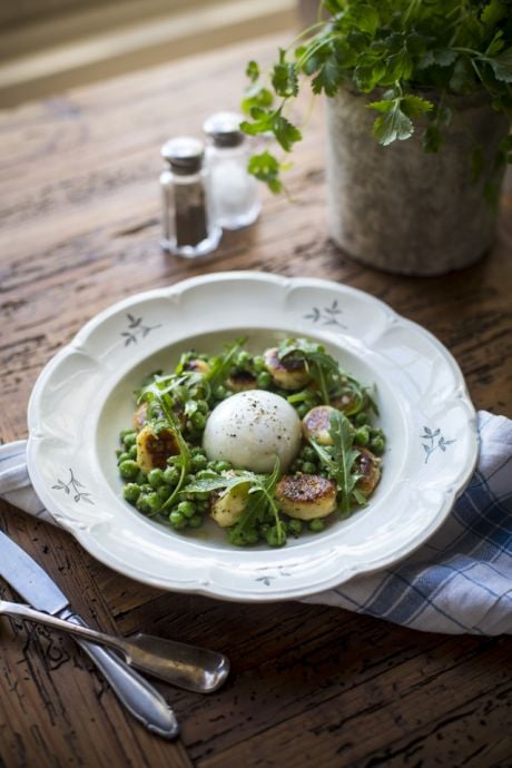 Panfried Gnocchi with garden peas, Buffalo mozzarella and Basil oil | DonalSkehan.com, A lovely alternative to pasta & so simple to make at home. 