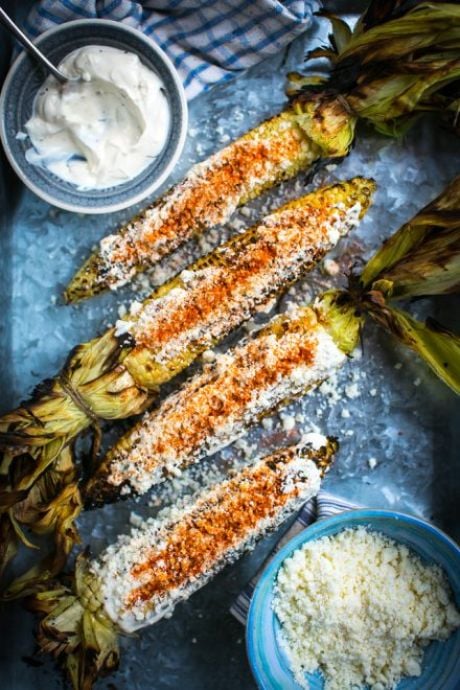 Mexican Grilled Corn (Elote) | DonalSkehan.com, Grilled corn coated in mayonnaise, cheese and chilli