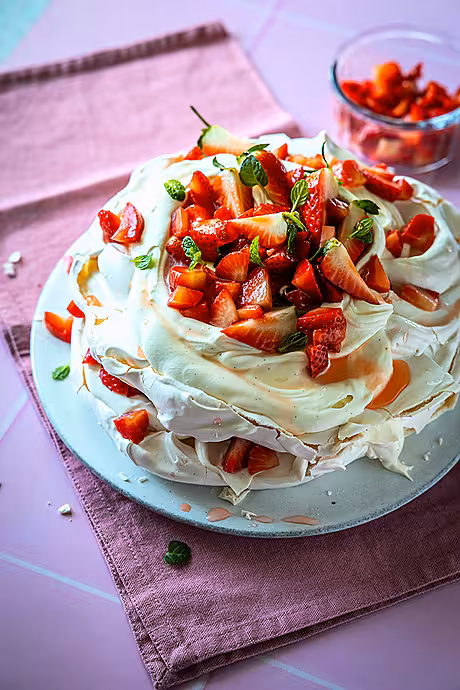 Strawberries & Elderflower Cream Pavlova | DonalSkehan.com