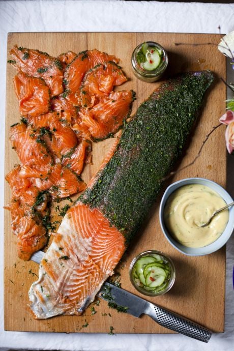 Ballyvolane Gravadlax with Cucumber Pickle and Dill Mustard Mayonnaise | DonalSkehan.com, A great make ahead dinner party starter.