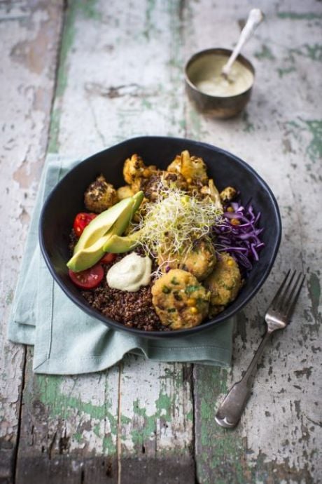 Roast Cauliflower & Falafel Bowl | DonalSkehan.com, A great lunch or dinner jam packed with veggies.