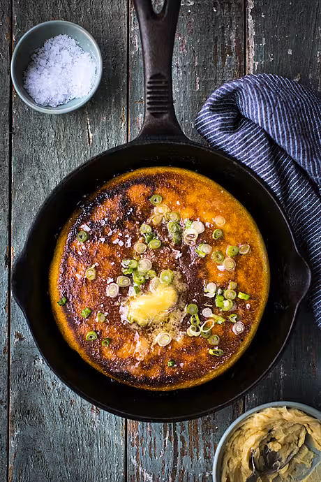 Cornbread with Maple Butter & Spring Onions | DonalSkehan.com, My take on the American Hoecake.