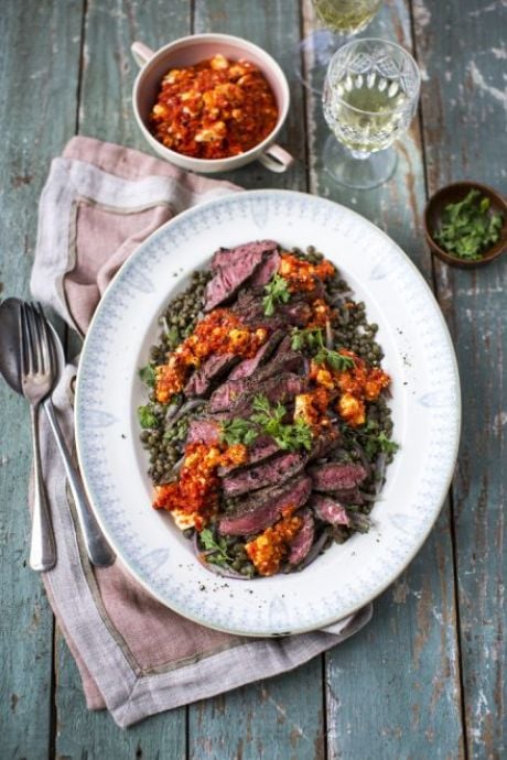 Griddled Beef with Htipiti Spread & Lentil Salad | DonalSkehan.com, Impressive main for any dinner party. 