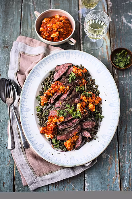 Griddled Beef with Htipiti Spread & Lentil Salad | DonalSkehan.com, Impressive main for any dinner party. 