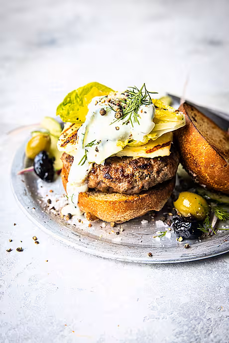 Lamb Burger with Tzatziki & Good Greek Salad | DonalSkehan.com