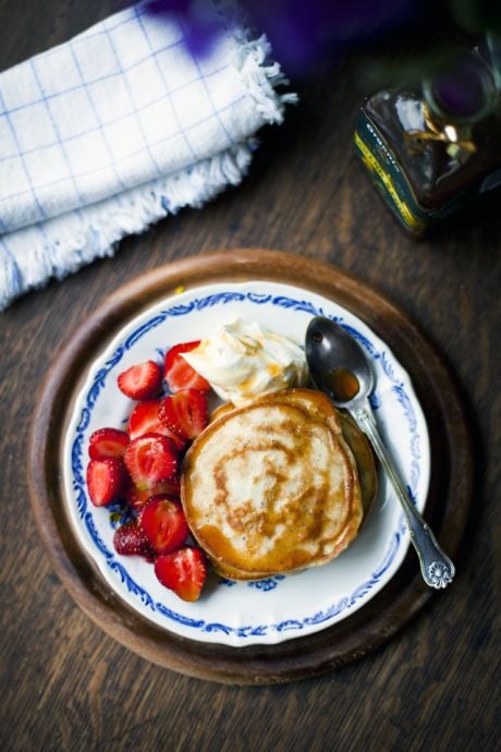 Private: Lemon and Poppyseed Pancakes with Strawberries, Apple Syrup and Vanilla Mascarpone | DonalSkehan.com, Kids and adults alike go wild for these pancakes!