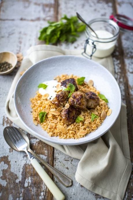 Morrocan Spiced Sausage Meatballs with Harissa Cous Cous | DonalSkehan.com, Made mostly of store cupboard staples. 