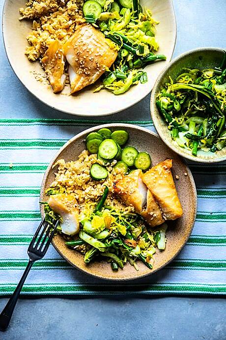 Soy Brined Cod with Cauliflower & Garlic Greens | DonalSkehan.com